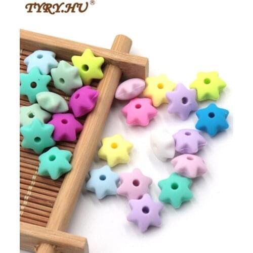 TYRY.HU 50 pieces Silicone Star Beads Baby Teething Beads BPA Free DIY Pacifier Chain Silicone Teething Beads