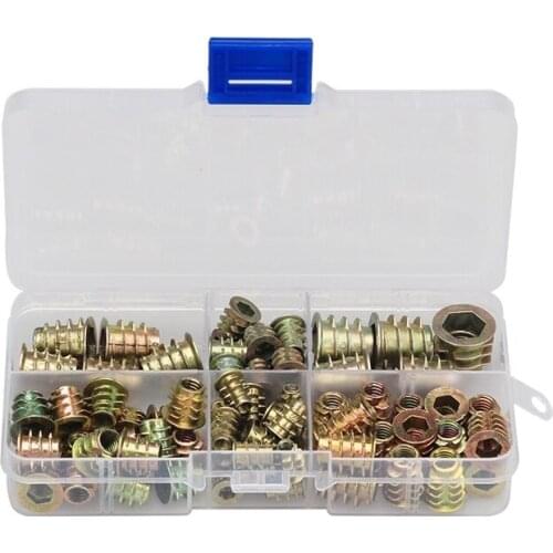 80PCS Assorted Flanged Hex Drive Head Furniture Nuts M4 M5 M6 M8 M10 Zinc alloyl Thread For Wood Insert Nut