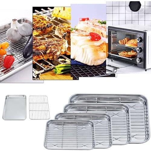 Non-stick Grill Pan Baking Tray With Grill Stainless Steel Healthy Steel Barbecue Plate Baking Pan Bbq Storage Tray