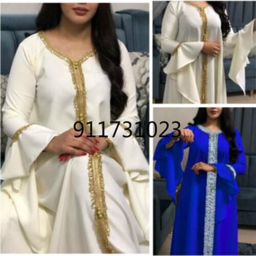Arabic Dress Tassel White Abaya Women Djellaba Muslim Fashion Islamic Clothing For Girls Lotus Sleeve Robes Plus Size Boubou