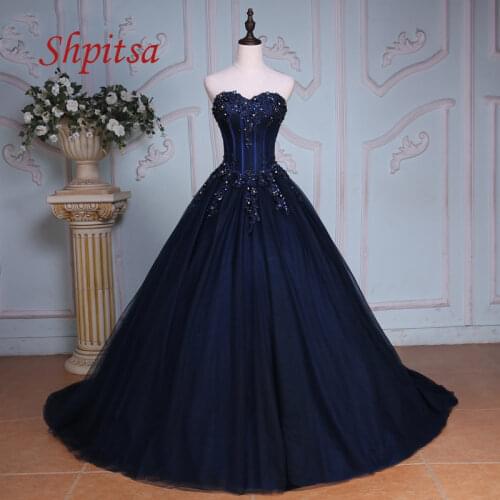 Navy Blue Ball Gown Princess Quinceanera Dresses Girls Beaded Masquerade Sweet 16 Dresses Ball Gowns vestidos de 15 anos