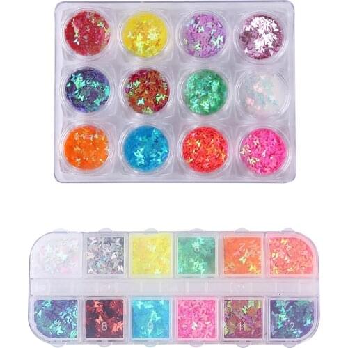 12 Colors Nail Glitter Laser Powder Sequins Round Butterfly 3D Flakes for Nail Polish Paillettes Art Manicure Decor Accessories
