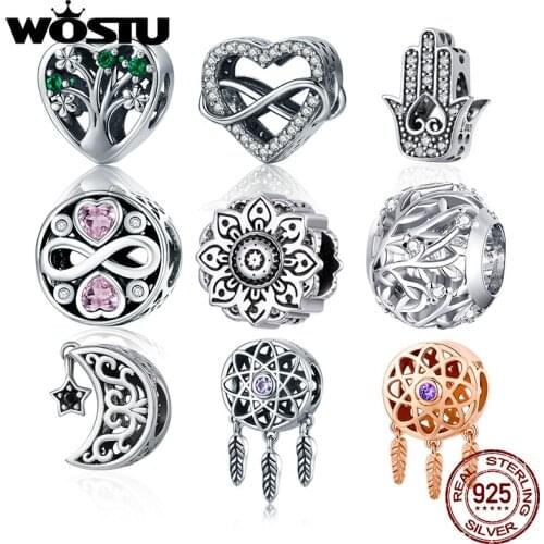 WOSTU Authentic 925 Sterling Silver Dreamcatcher Beads Charms Pendant Fit Bracelets Women Party DIY Fine Jewelry Gift Making