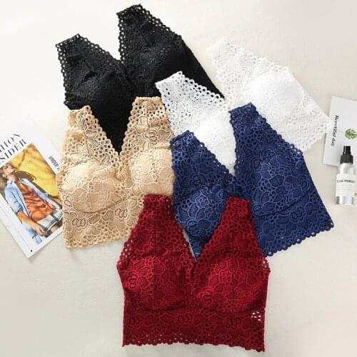 Womens Floral Bralette Seamless Sexy Bra Lace Tank Camis Underwear Crop Tops Femme Lingerie Brassiere Shoulder Strap Bras