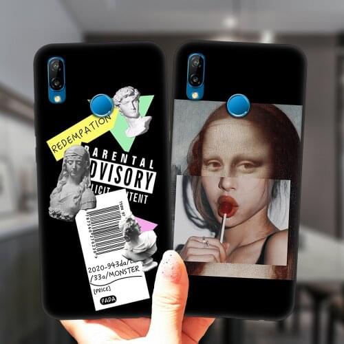 Mona Lisa David Statue Abstract Art Phone Case For Huawei P30Lite P10 P20 P30 P40 Lite E Pro Plus Y9 Coque Black Silicone Cover