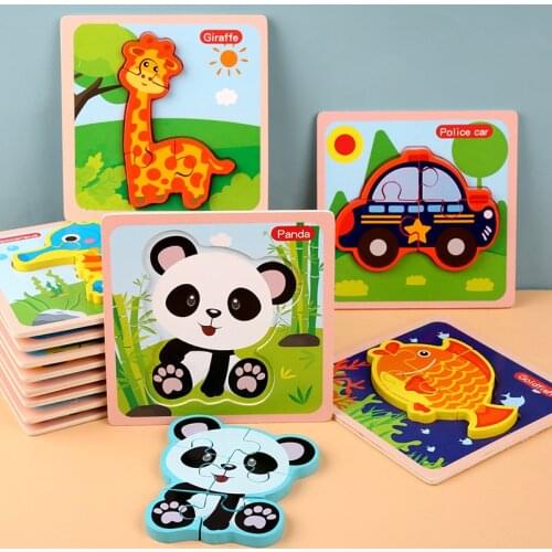 Montessori Toys Educational Wooden Toys For Children Early Learning 3D Cartoon Animal Puzzles Kids Intelligence Toys Funny Gifts
