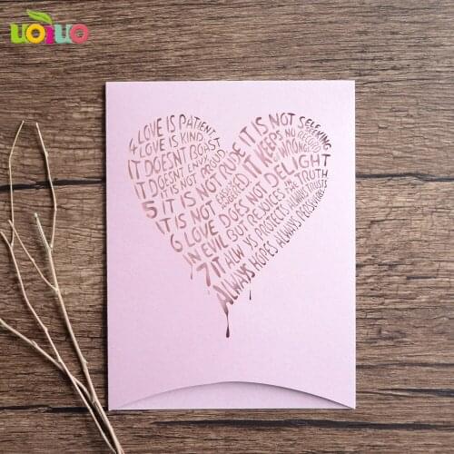 Pink heart pocket 10Pcs Sample Laser Cut Wedding Invitation Cards Customizalbe Envelopes & Inner Card & Party Supplies