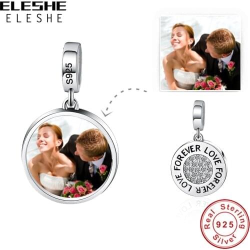 Forever Love Personalized Custom Photo Round Charm 925 Sterling Silver Zircon Beads Fit Original Charm Bracelet Jewelry Making