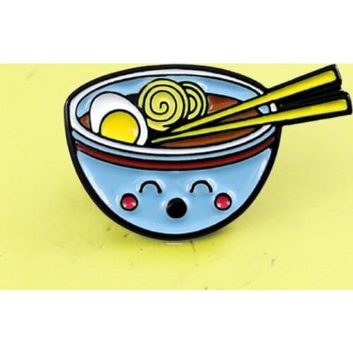 Cute Blue Bowl Noodle Facial Brooch Japanese Style Porpoise Egg Roll Ramen Enamel needle egg noodle badge food Badge pins brosa