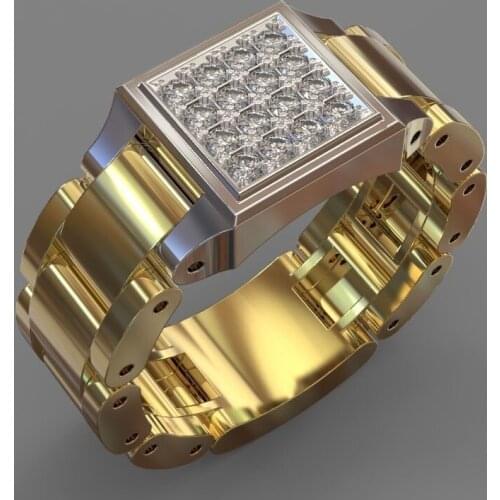 Fashion Shining CZ Zircon Ring Elegant Gold color Rhinestone Ring For Women Wedding Party Jewelry Gifts Size 6-10