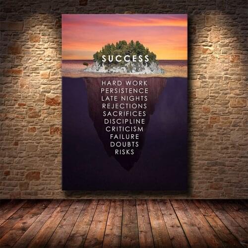 Ice Mountain Success Quote Motivational Canvas Painting Nordic Modern Posters and Prints Wall Art Pictures for Home Decoration