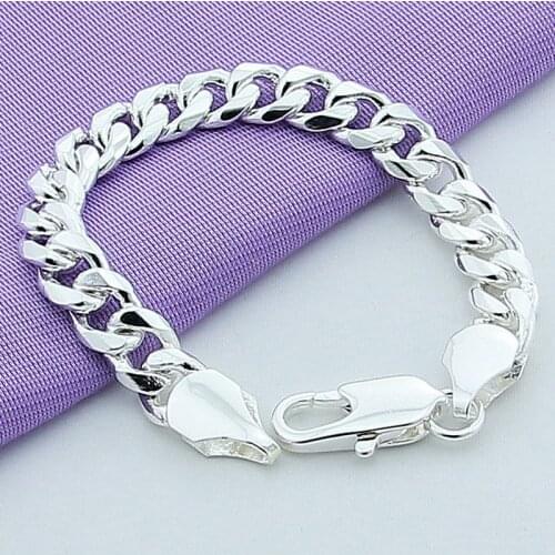 High Quality 10mm Mens Bracelet Silver 925 Jewelry Classic Chain Link Bracelet For Male Fine Jewelry