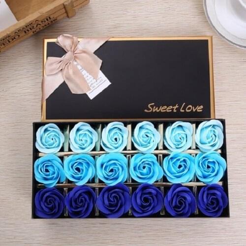 Set 18pcs Valentines Day Birthday Thanksgiving Christmas Gift Present Box Soap Flower Rose Artificial Material Home Decoration