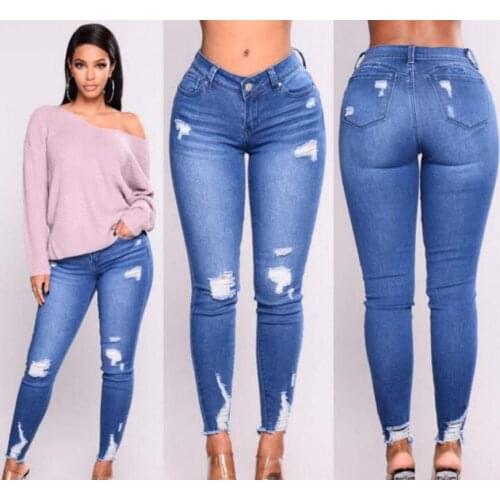 2021 Spring Autumn New Womens Skinny High Waist Jeans Slim Denim Pencil Pants Female Stretch Ripped Jeans Fashion Trousers