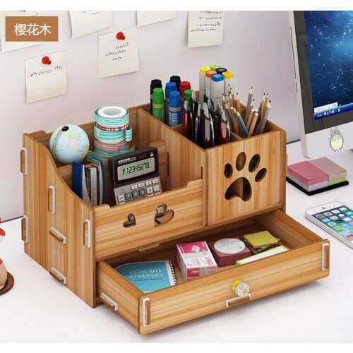 Pen holder storage box multi-functional fashion fresh simple insertion students childrens Wooden desktop stationery