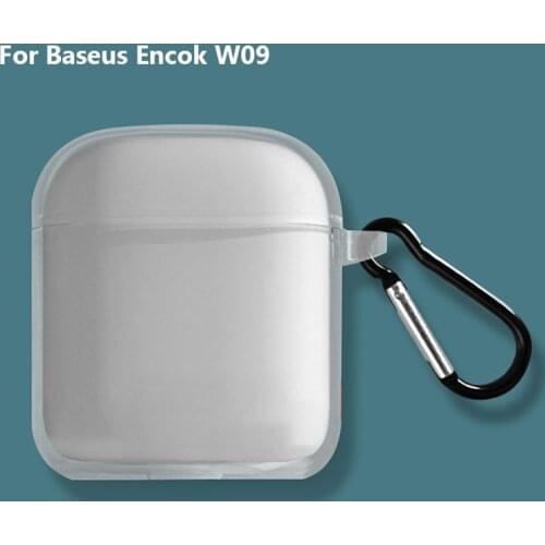 Clear Soft Silicone Crystal TPU Case For Baseus Encok W09 Earphone Cover Charging Box Bags No Watermarks W/ Anti-lost Hook