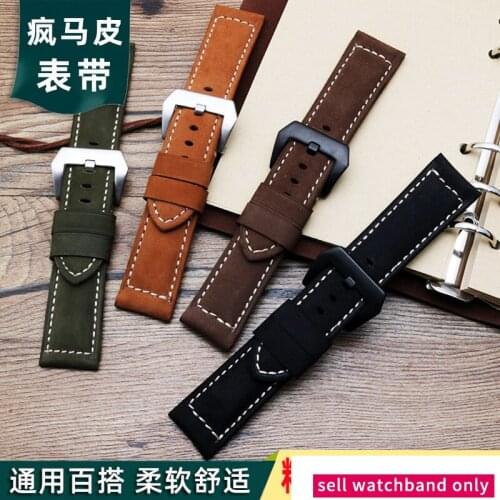 WatchBands Crazy Horse Leather Watch Band Mens Leather Strap for Panerai Breitling Seiko Michel Herbelin Cowhide Watch Strap 22