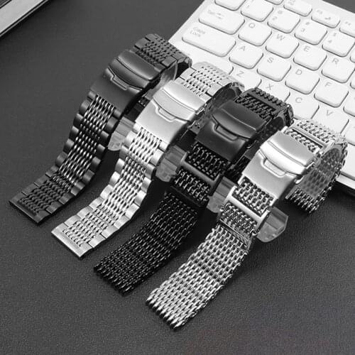 Stainless Steel Watchband 20mm 22mm Silver Black Bracelet Replacement Belt For Seiko Casio Citizen Mens Watch Chain