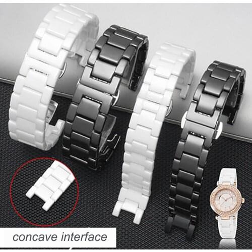 Notch ceramic strap for GC/Guess /Di-or /Car-tier Pasha series black and white concave bracelet 16X10mm 18X10mm 20X11 watch band