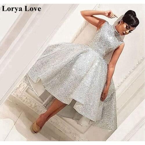 Silver Fashion High Neck Short Prom Dresses 2020 Sequined Ball Gown Cocktail Formal Party Graduation Gowns Homecoming Vestidos