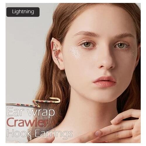 2Pcs/Pair Rhinestones Ear Wrap Crawler Hook Earrings Crystal Earcuffs Earring For Women Gold Color Long Clip Earrings Ear Cuff