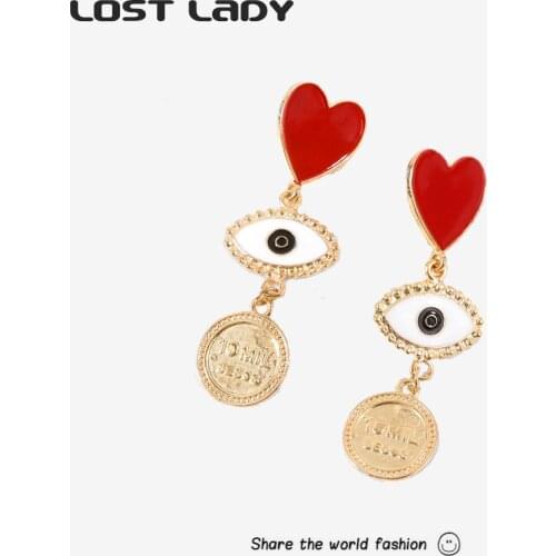 Lost Lady Red Heart Drip Earrings Trendy Earrings for Women Vintage Gold Color Round Metal Female Earrings Girl Gifts Wholesale