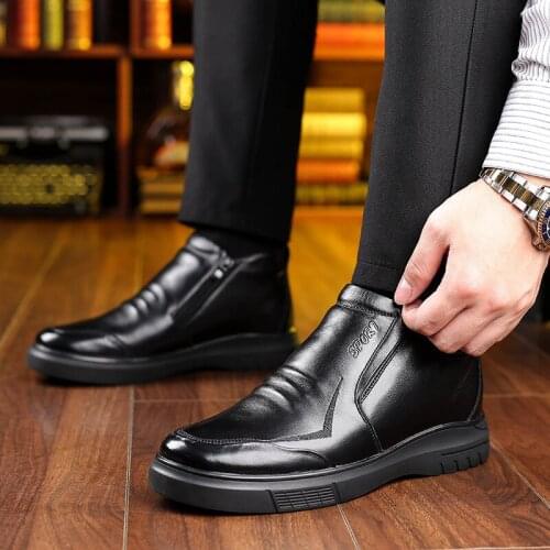 Wool Mens Shoes Genuine Leather Warm Winter Shoes Men Snow Boots High-quality Confortable Non-slip Party Dress Shoe Ankle Boots