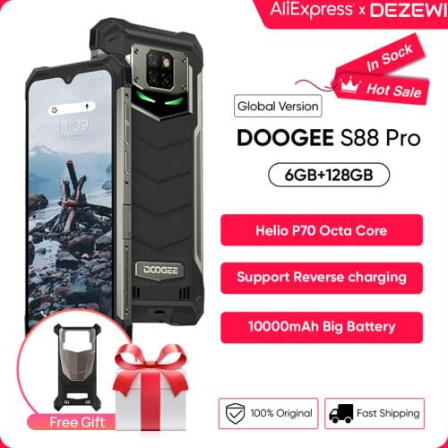 DOOGEE S88 Pro Rugged Support Reverse Charging10000mAh Large Battery Smartphone Helio P70 Octa Core 6GB RAM 128GB ROM Smartphone