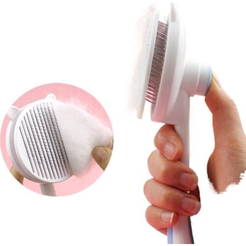 Dog Hair Removal Comb Cleaner Push Plate Design One-Key Automatic with Round Beads on The Head Not Hurt Skin Pet Accessories