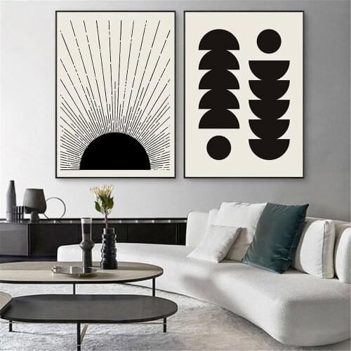 Mid Century Modern Sun Canvas Painting Boho Wall Posters Geometry Art Print Abstract Wall Pictures Living Room Home Decoration