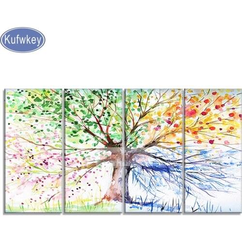 Modern Wall Art rhinestone embroidery diamond mosaic full square/round drills Four seasons rich tree diamond painting 4pcs/set