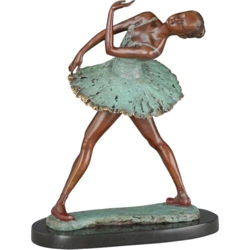 Ballerina Statue Female Girl Dance Sculpture Modern Dancing Art Bronze Greenish Fine Living Room Girls Room Decoration Gifts