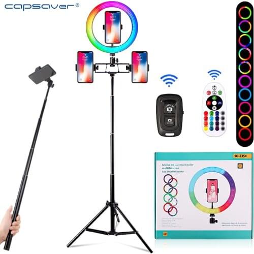 Capsaver LED Ring Light 10 Inch RGB Ring Lamp USB Filling Lights Dimmable with Stand Phone Holder for Youtube Tiktok Selfie Live