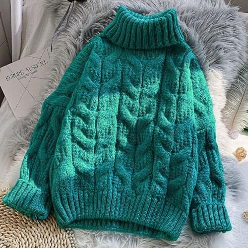 Twist Turtleneck Sweater Women Turtleneck Thicken Thick Lines Loose Truien Female Lazy Wind Inside Taken 2021 Autumn Winter New