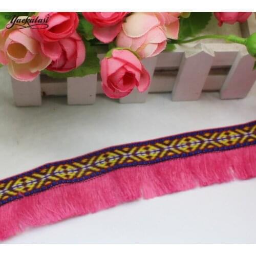 YACKALASI 20 Yards/Lot Short Fringe Tassel Ribbon Lace Dance Dress Trimming Bright Double Band Fringe 3.8cm Wide