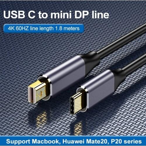 Typec usb3.1 para minidp macho 4k60hz escudo de liga de alumínio banhado a ouro plug adaptador cabo é adequado para computador p