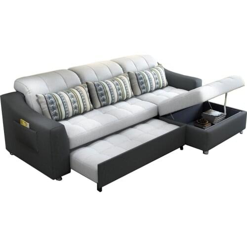 Fabric sofa bed with storage living room furniture couch/ living room cloth sofa bed sectional corner modern functional headrest