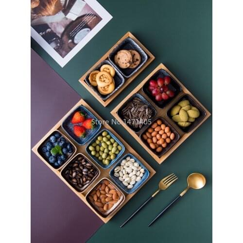 Japanese Fruit Plate Ceramic Grid Plate Household Dried Fruit Plate Living Room Plate Creative Melon Seed Candy Box Snack Plate