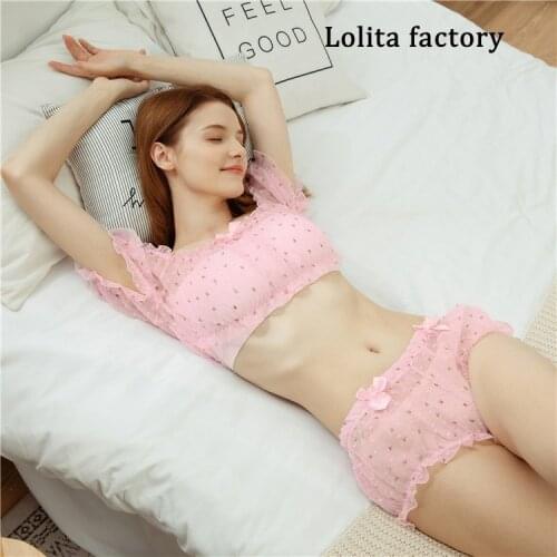 Japanese girls' small fresh rural comfortable Chiffon yarn fairy bra set Underwear Suit Sexy Lovely Soft Girl Student Bra