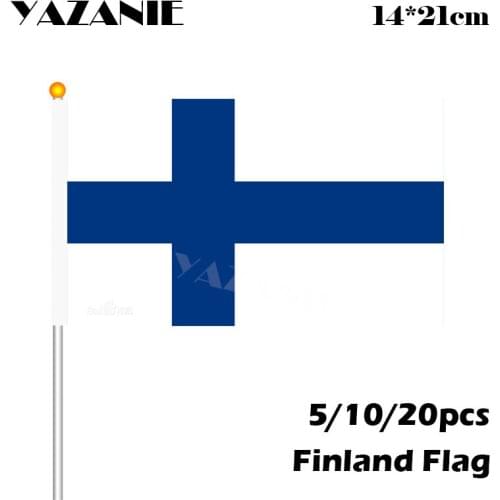 YAZANIE 14*21cm 5/10/20pcs Finland Custom Hand Flag Polyester Small Size Flying with Plastic Flagpole for Sports Parade