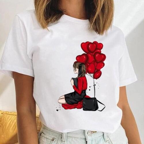 Women Love Valentine New Printing Watercolor Fashion Female Cartoon Clothes Tees Tshirt Tops Print Ladies Graphic T-Shirt