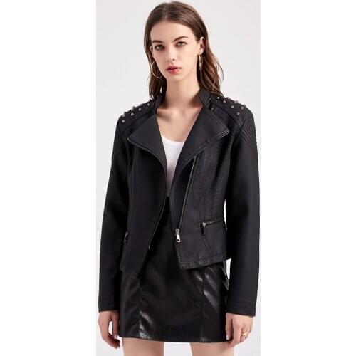 2021 Spring And Autumn New Womens Faux Leather Jacket Fashion Urban Slim Solid Color Motorcycle Style Jacket