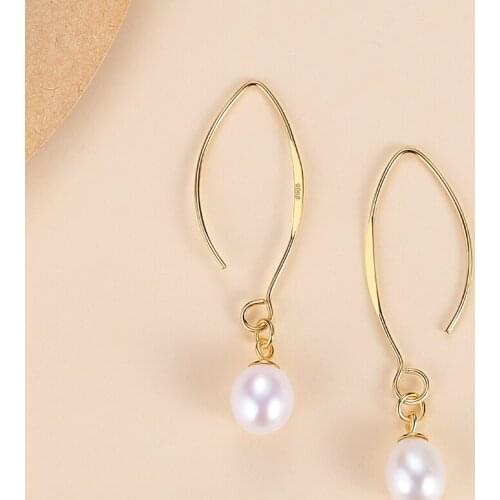 ELESHE 925 Sterling Silver Vintage Gold Color Pearl Dangle Earrings For Women Elegant Drop Earrings Femme Jewelry Wholesale
