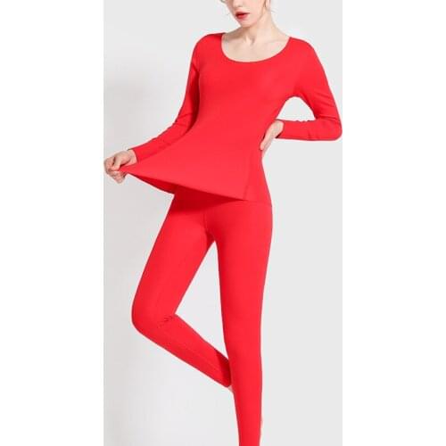 Ladies Seamless Elastic Red Thermal Underwear Sets 2 Piece Set Women Slim Warm Suit Girls Homewear Body Shaping Thermo Underwear