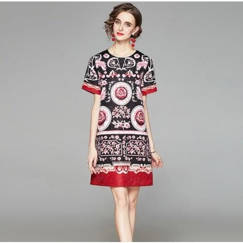 2021 Fashion Jacquard Print Dress Women Elegant Loose A Line Summer Dress Female Short Sleeve Vintage Mini Dress
