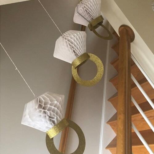 1 Pieces Honeycomb Ring Hanging Decorations Diamond Ring Hanging Honeycomb Paper Flowers For Wedding Engagement Party Decoration