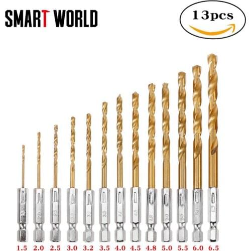 13pcs/set Hexagonal Shank Twist Drilling Bits 1.5-6.5mm High Speed Steel woodworking Drilling Titanium-plated Electric Dril
