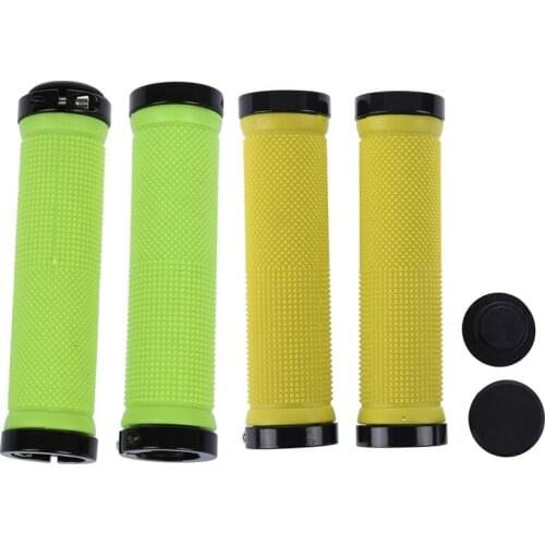 2 Pair Double Road Mountain MTB Bmx Bike Cycle Bicycle Lock On Locking Handlebar Grips - Yellow & Green