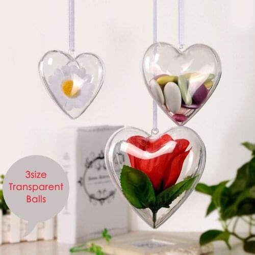 3size Transparent Balls open Plastic Christmas Decoration Heart Shape Fillable Clear Romantic Balls Wedding Hanging Pendant Gift