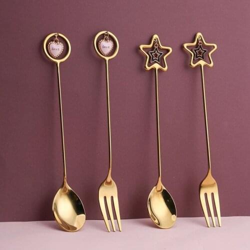 304 Stainless Steel Coffee Spoon Dessert Spoon Fork With Pretty Pendant Watermelon Ice Cream Spoon Tea Spoon Creative Tableware